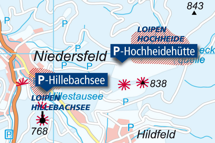Übersichtskarte verschiedener Loipengebiete.