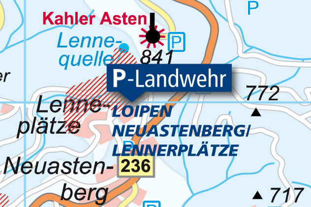 Übersichtskarte des Loipen-Gebietes in Neuastenberg und Lenneplätze.