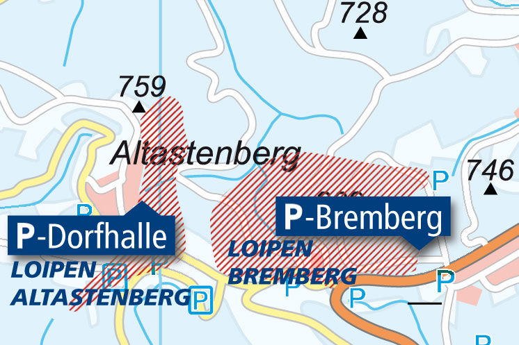 Übersichtskarte des Loipen-Gebietes Bremberg bei Winterberg.